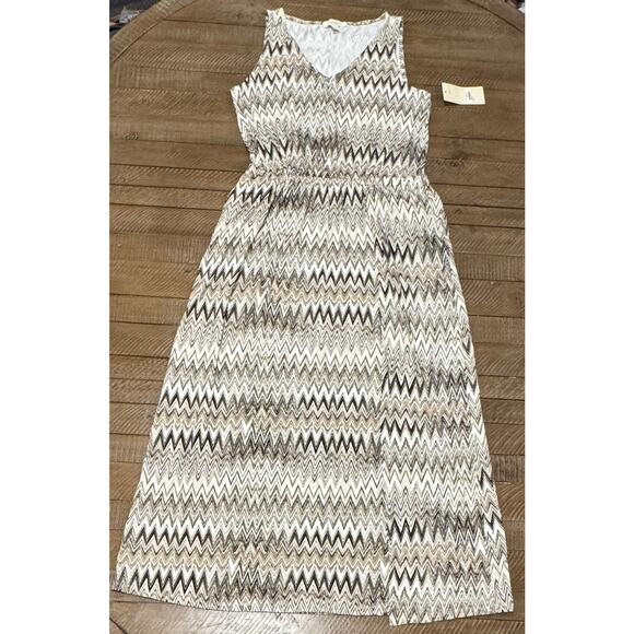 Sejour Jersey Maxi Tank Dress Blouson Pockets Sleeveless Zig Zag Tan Plus 1X - Picture 3 of 9